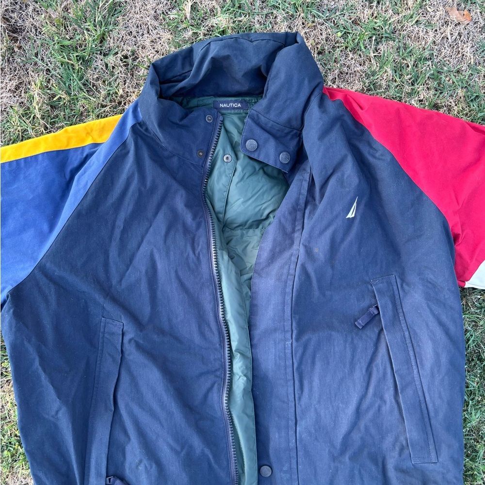 Nautica Blue and Red Bomber Jacket Lightweight Casual Style
